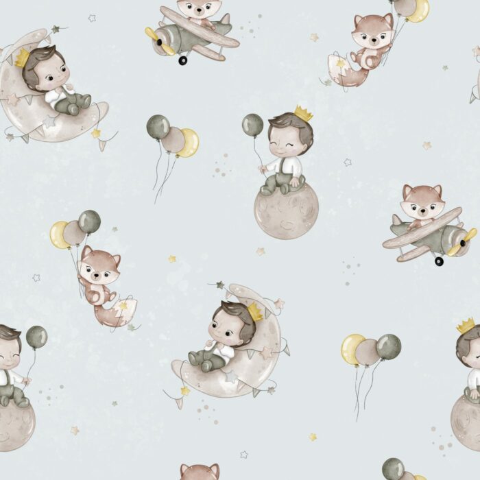 Tissu Imprimé Petit Garçon Prince Ballons Bleu, 10 tissus au choix