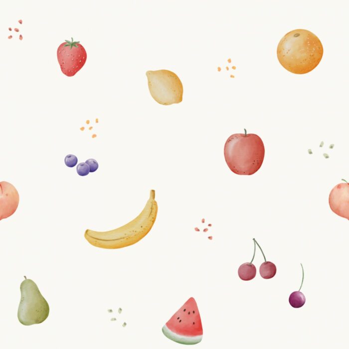 Tissu Imprimé Salade de Fruits Creme, 10 tissus au choix
