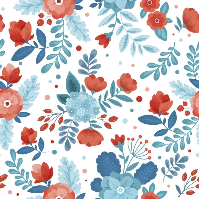 Serviette de table en coton Coquelicots Rouge et Bleu