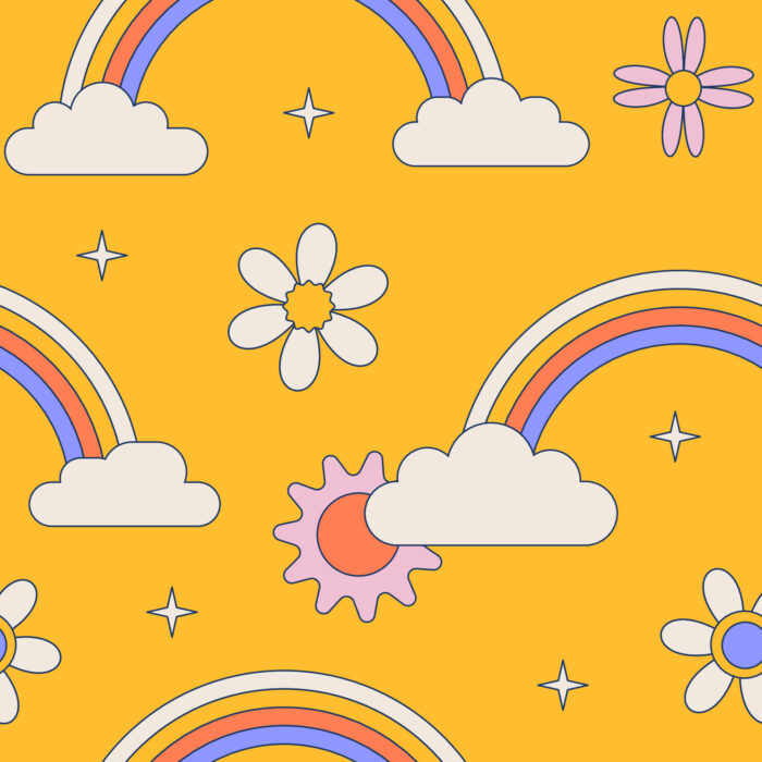 Tissu Imprimé Retro Arc-en-ciel Jaune, 10 tissus au choix