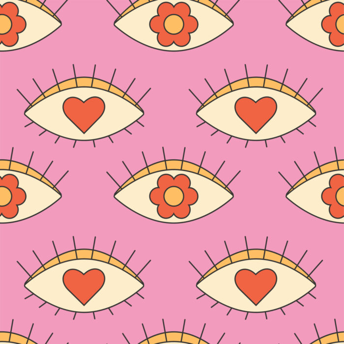 Tissu Imprimé Retro Groovy Yeux Fleurs, 10 tissus au choix