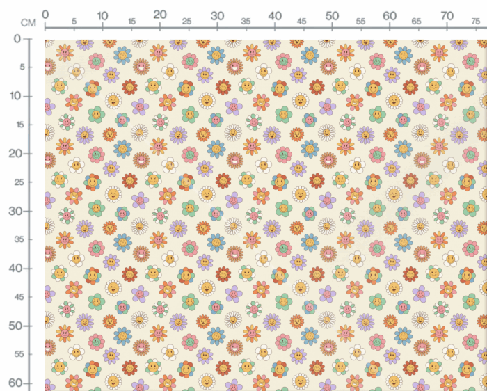 Tissu Imprimé Retro Smiley Fleurs Couleurs, 10 tissus au choix – Image 3