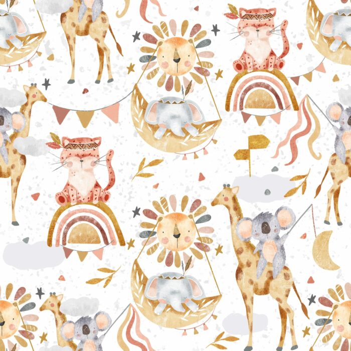 Bavoir maternelle, serviette de cantine Savane Arc-en-ciel