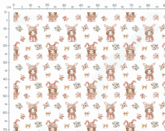 Tissu Imprimé Fille Lapin Bouquet, 10 tissus au choix – Image 3