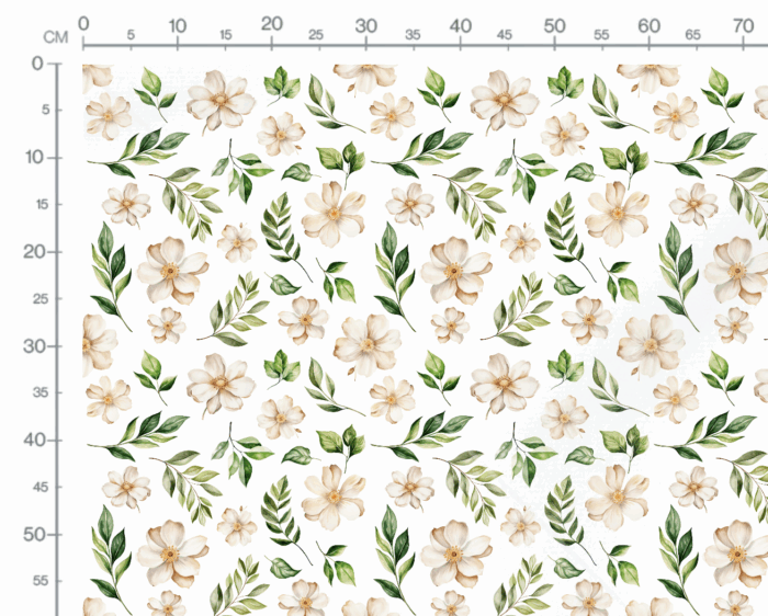Tissu Imprimé Fleurs Blanches Feuilles, 10 tissus au choix – Image 2