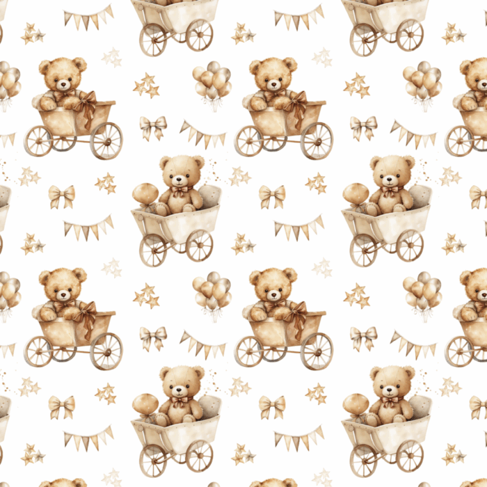 Tissu Imprimé Ourson Poussette Vintage, 10 tissus au choix