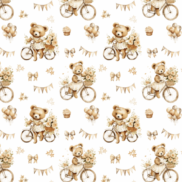 Tissu Imprimé Ourson Vélo Vintage, 10 tissus au choix