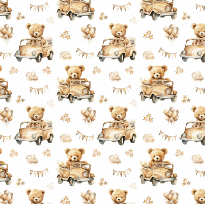Tissu Imprimé Ourson Voiture Vintage, 10 tissus au choix