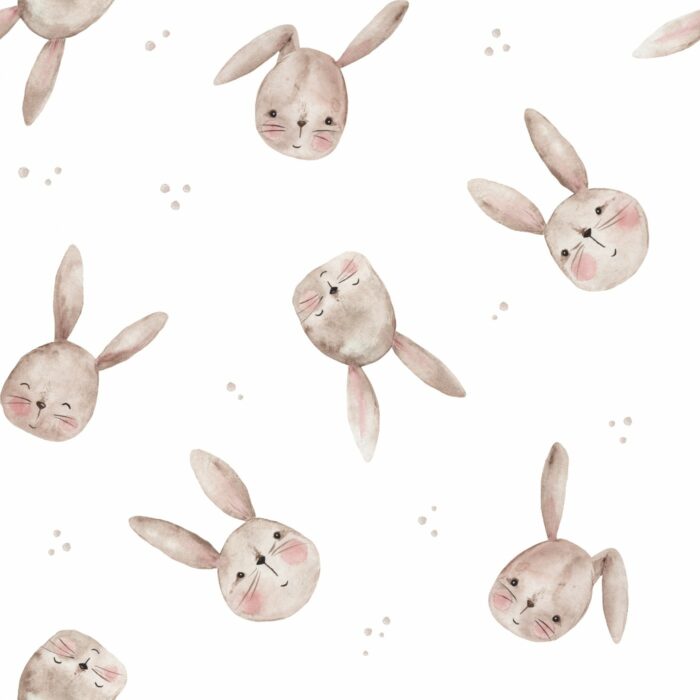 Tissu Imprimé Bébé Lapin Tout Mignon Blanc, 11 tissus au choix