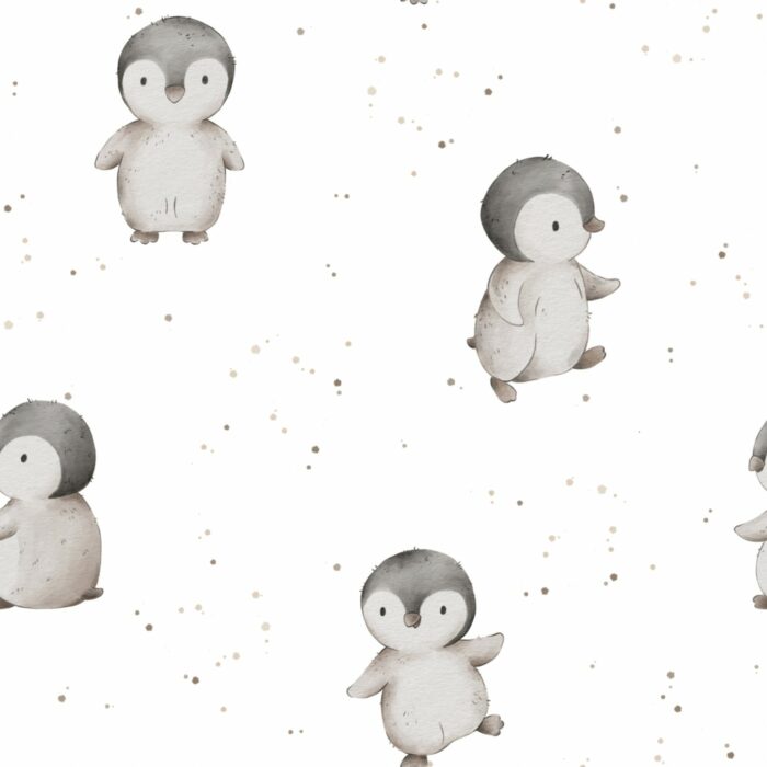 Tissu Imprimé Bébé Pingouin Tout Mignon Blanc, 11 tissus au choix