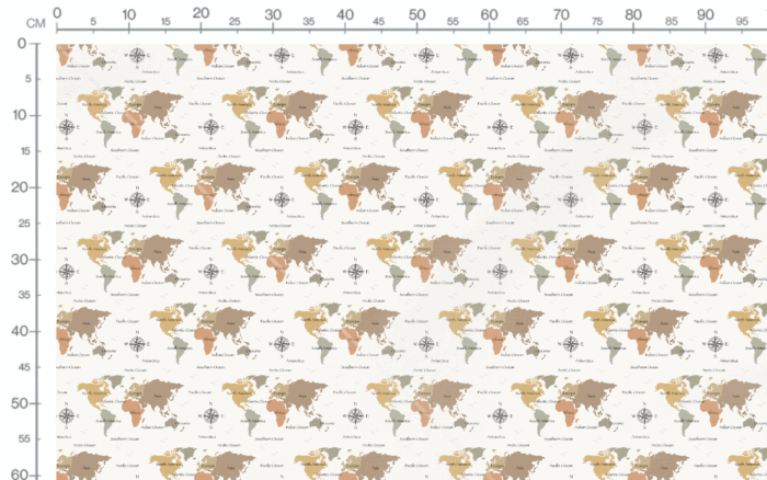 Tissu Imprimé Carte du Monde Boussole Orange, 11 tissus au choix – Image 3