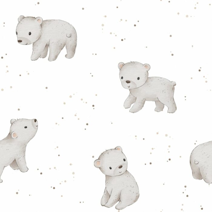 Tissu Imprimé Bébé Ourson Tout Mignon Blanc, 11 tissus au choix