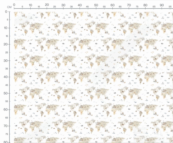Tissu Imprimé Carte du Monde Animaux Blanc, 11 tissus au choix – Image 3