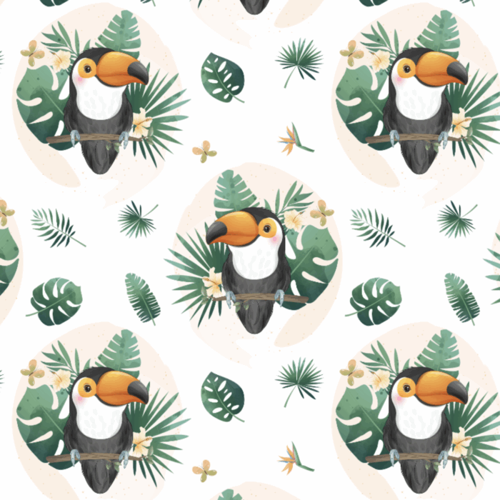 Tissu Exclusif Monstera Toucan, 3 tailles et 11 tissus au choix