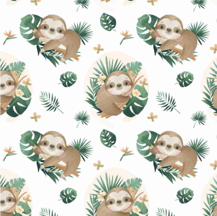 Tissu Exclusif Monstera Paresseux, 3 tailles et 11 tissus au choix