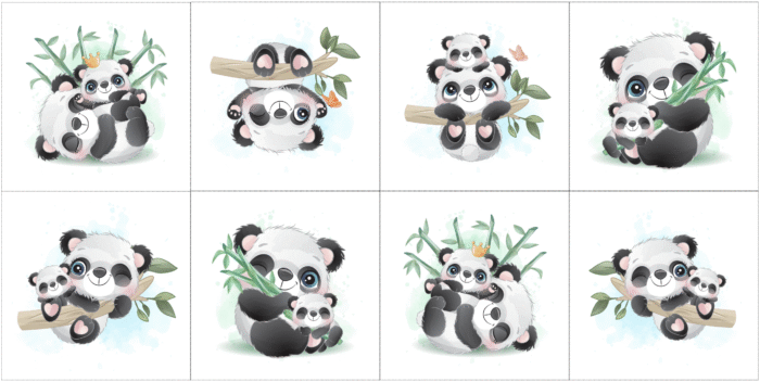 Panneau 8 lingettes lavables 12x12cm Panda Bébé