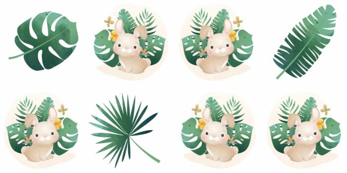 Panneau 8 lingettes lavables 12x12cm Monstera Lapin