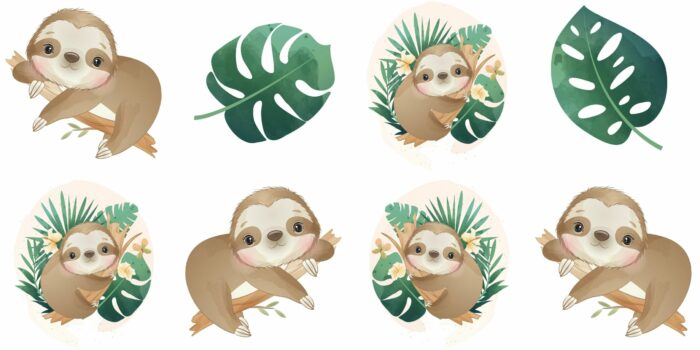 Panneau 8 lingettes lavables 12x12cm Monstera Paresseux – Image 2