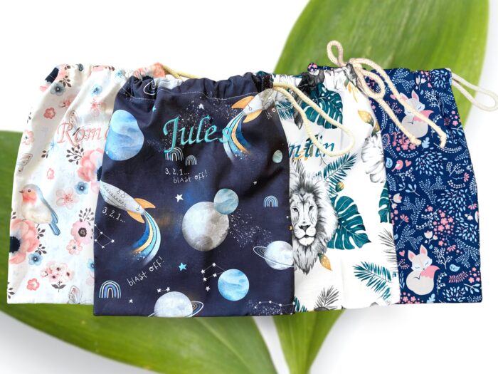 Pochon personnalisé avec broderie prénom Licorne Arc-en-ciel Bleu – Image 2