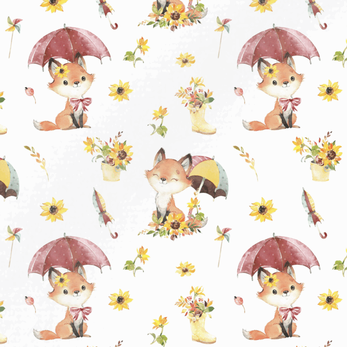 Tissu Imprimé Automne Renard Mignon Parapluie Tournesols, 11 tissus au choix