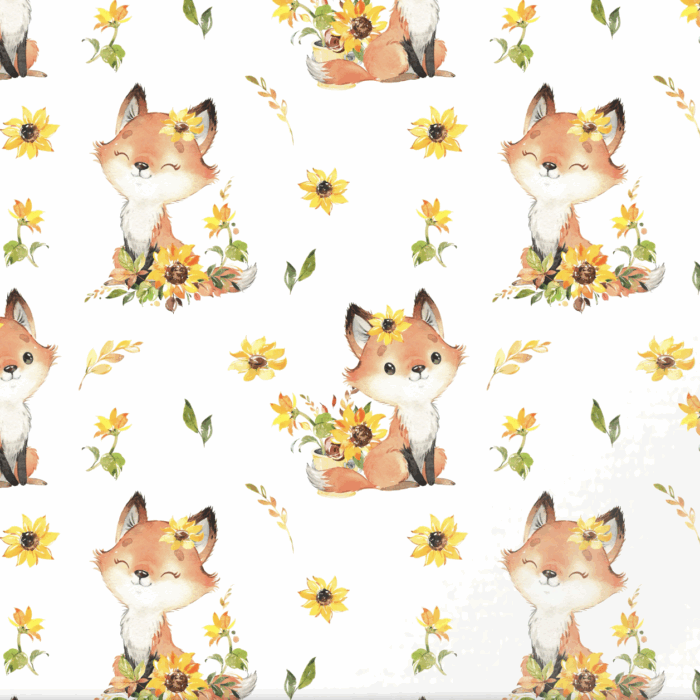 Tissu Exclusif Automne Renard Mignon Tournesols, 11 tissus au choix