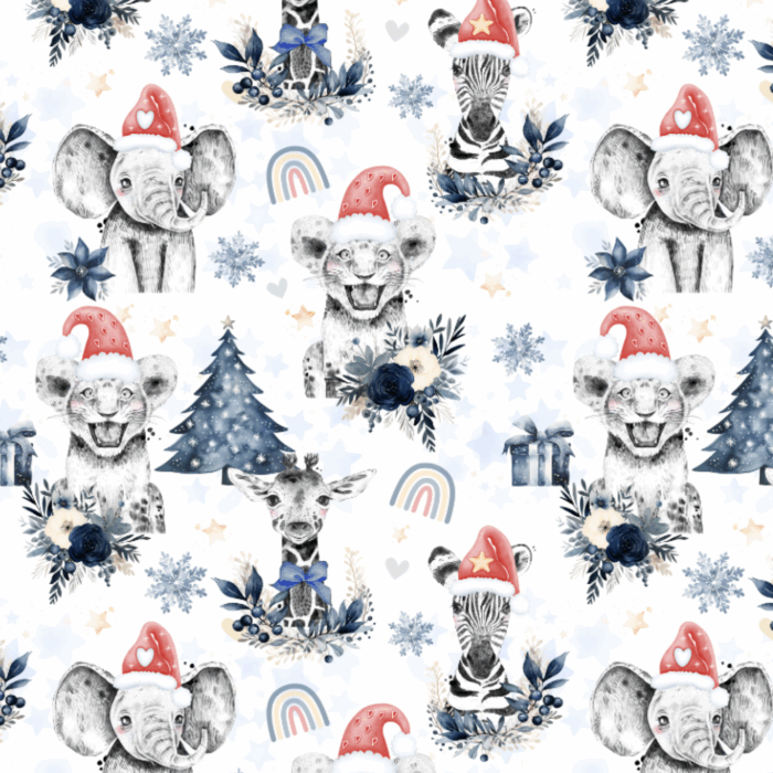 Tissu Exclusif Noel Safari Bleu, 2 tailles et 11 tissus au choix