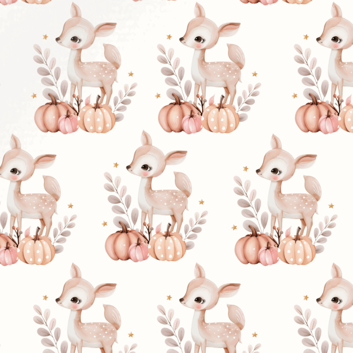 Tissu Imprimé Automne Biche Potiron, 2 coloris et 11 tissus au choix