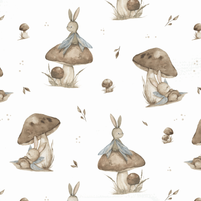 Tissu Imprimé Automne Lapin Champignon, 2 coloris et 11 tissus au choix