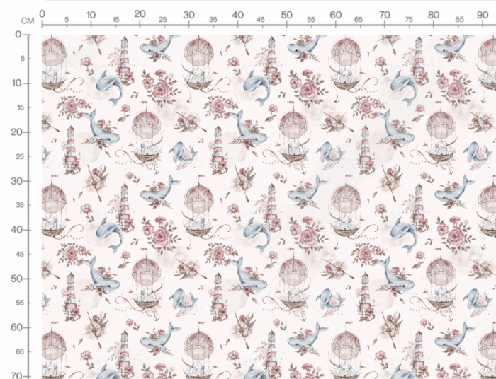 Tissu Imprimé Marin Baleine et Fleurs, 2 coloris et 11 tissus au choix – Image 3
