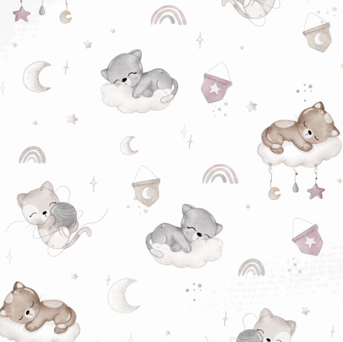 Tissu Imprimé Chaton Dodo, 3 coloris et 11 tissus au choix
