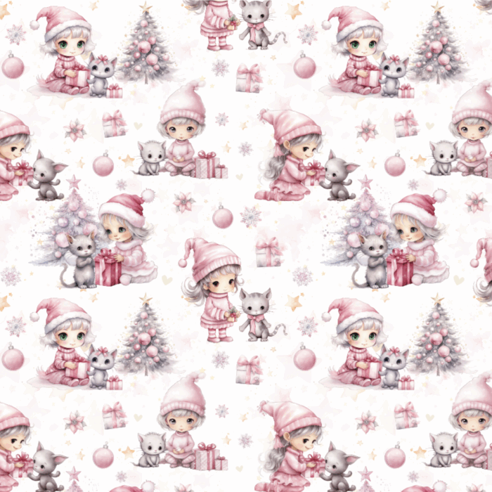 Tissu Exclusif Noel Chatons Fille, 11 tissus au choix