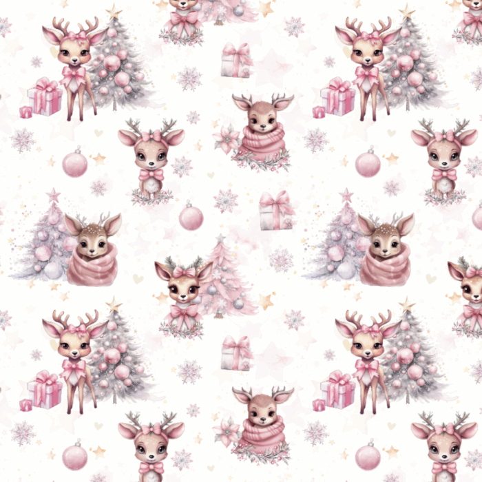 Tissu Exclusif Noel Rennes Roses, 2 coloris et 11 tissus au choix
