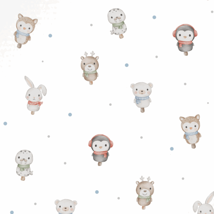 Tissu Imprimé Hiver Animaux Tout Mignons, 7 coloris et 11 tissus au choix
