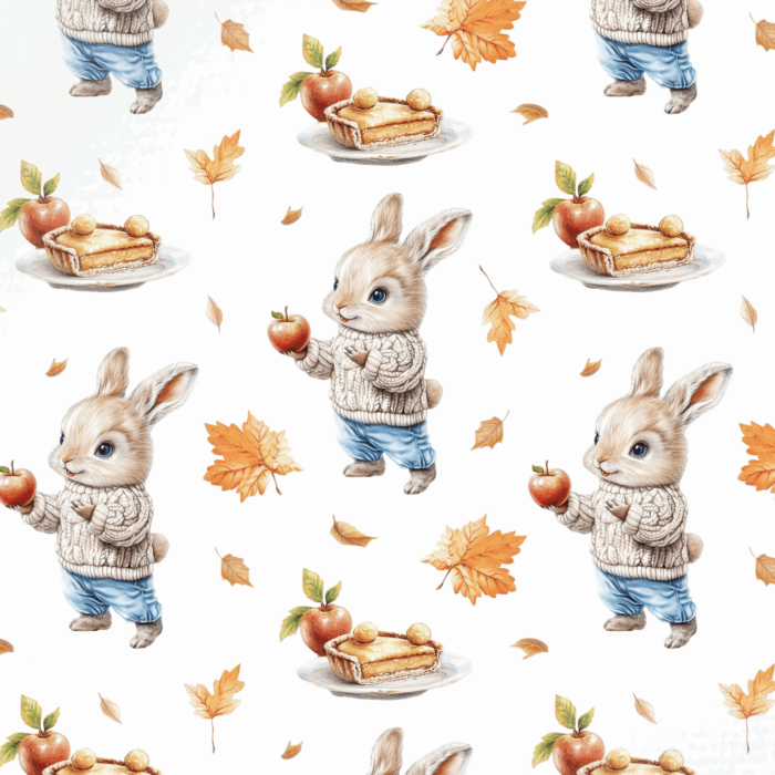 Tissu Imprimé Lapin Gourmand Automne, 11 tissus au choix