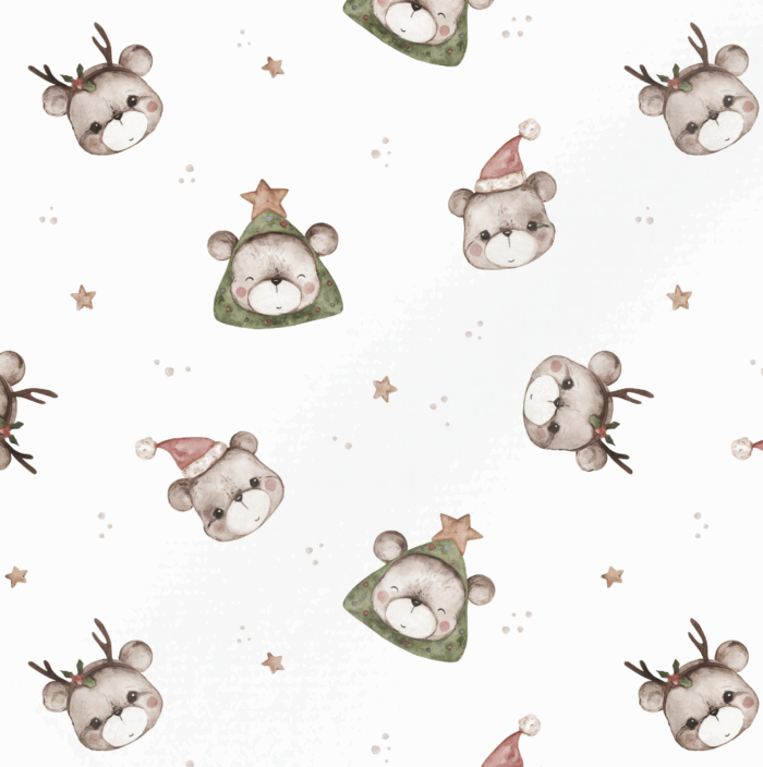 Tissu Imprimé Noel Ourson Mignon, 5 coloris et 11 tissus au choix