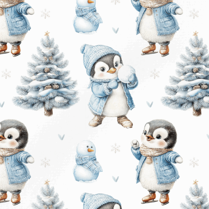 Tissu Imprimé Noel Pingouin Neige, 11 tissus au choix
