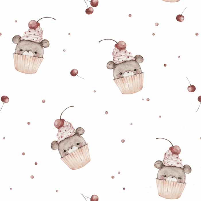 Tissu Imprimé Ourson Cupcake, 3 coloris et 11 tissus au choix
