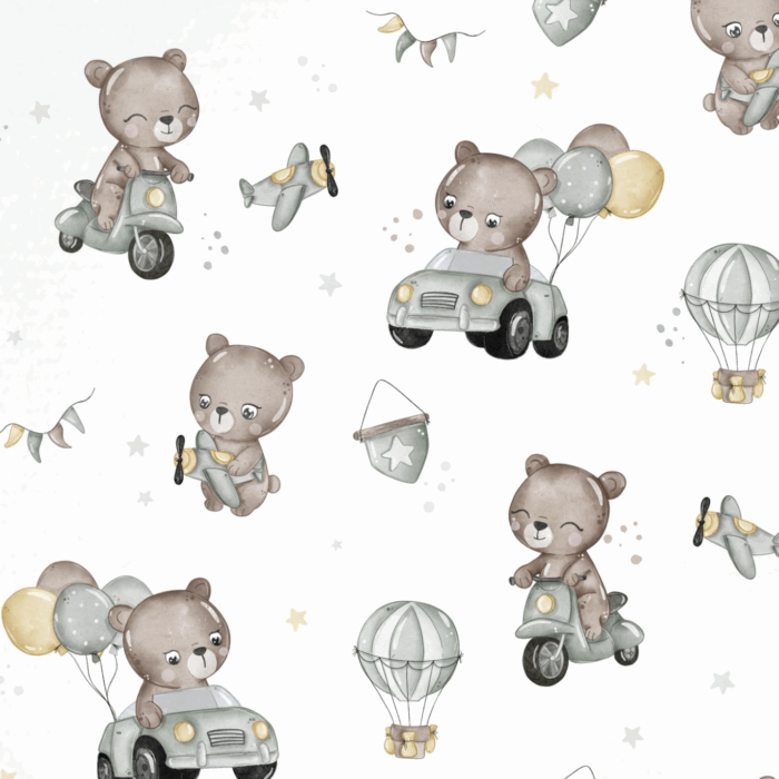 Tissu Imprimé Ourson Jouets, 4 coloris et 11 tissus au choix