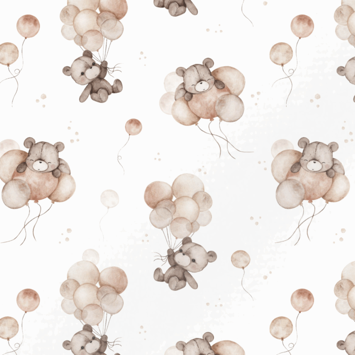 Tissu Imprimé Ourson Mignon et Ballons Blanc, 11 tissus au choix
