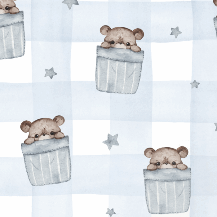Tissu Imprimé Ourson Mignon Poche, 4 fonds et 11 tissus au choix