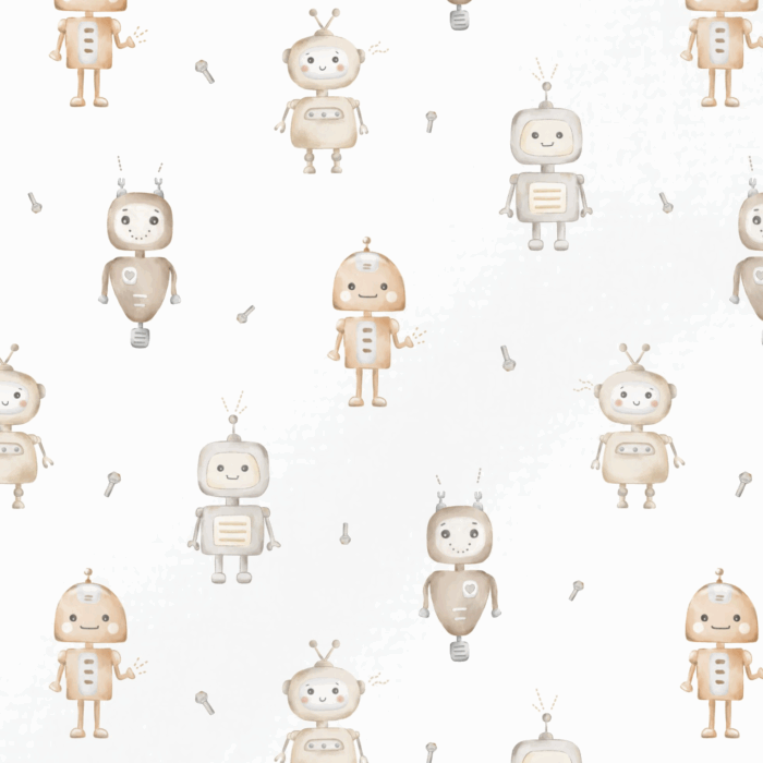 Tissu Imprimé Petits Robots Mignons, 3 coloris et 11 tissus au choix