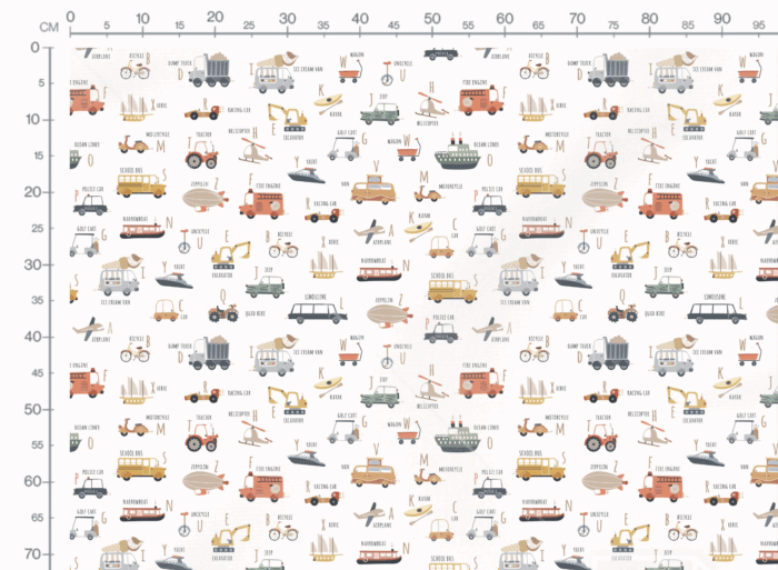 Tissu Imprimé Vehicules Alphabet, 3 coloris et 11 tissus au choix – Image 3