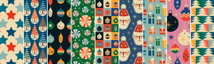 Tissu Imprimé Retro Noel Vintage Candy Bleu, 11 tissus au choix – Image 4