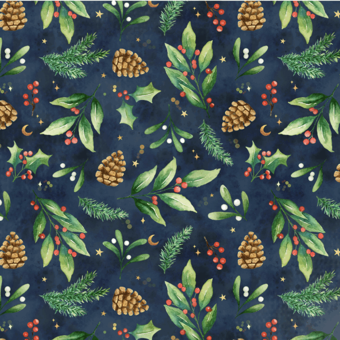 Tissu Imprimé Noel Brindilles Nuit, 11 tissus au choix