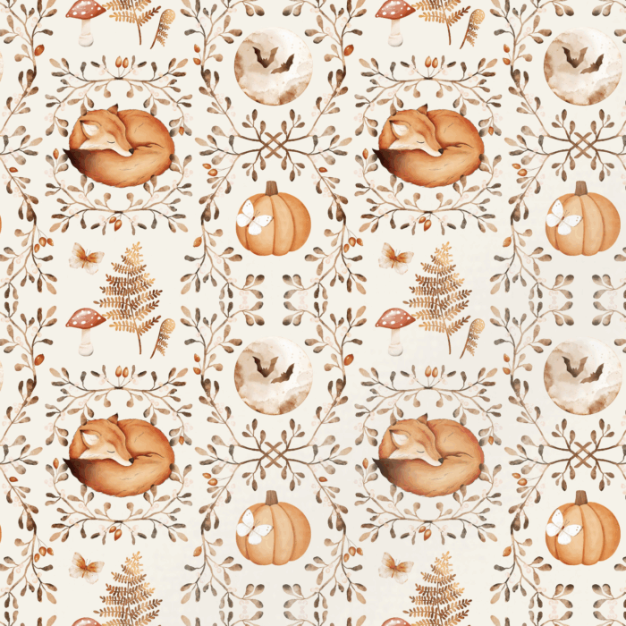 Tissu Imprimé Automne Bonne Nuit Renard, 11 tissus au choix
