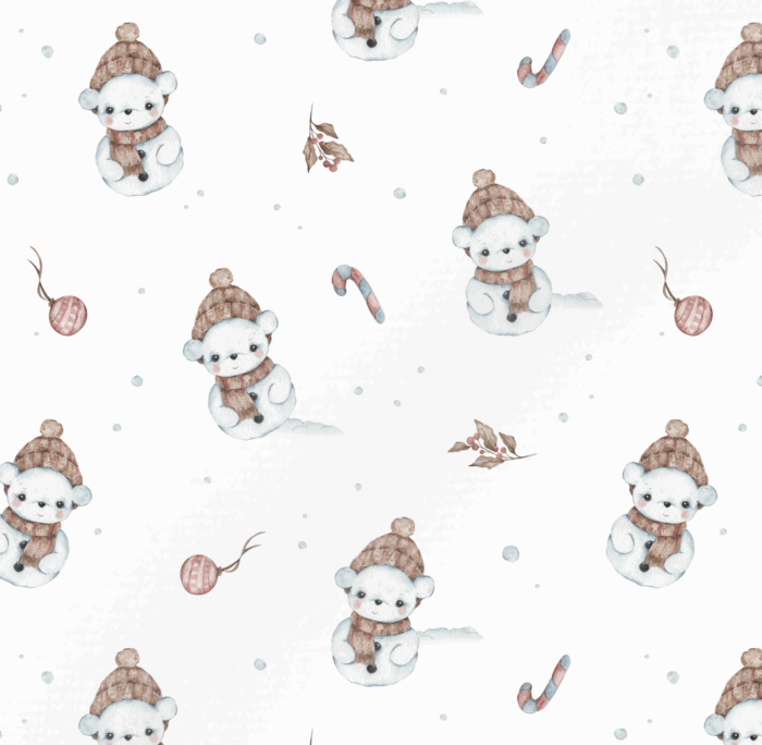 Tissu Imprimé Bonhomme de Neige Mignon Blanc, 11 tissus au choix