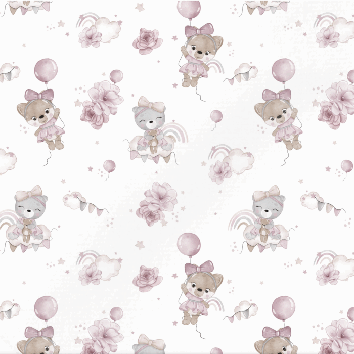 Tissu Imprimé Fille Ourson Rose, 4 coloris et 11 tissus au choix