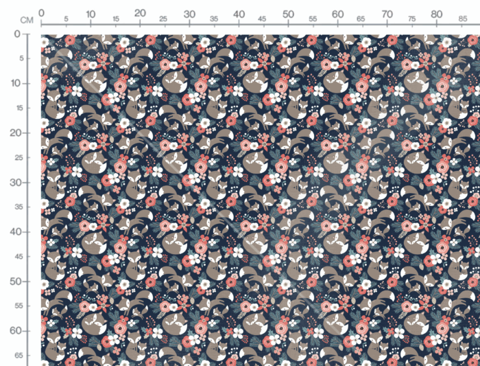 Tissu Imprimé Noel Renard Gris Fleurs, 11 tissus au choix – Image 3