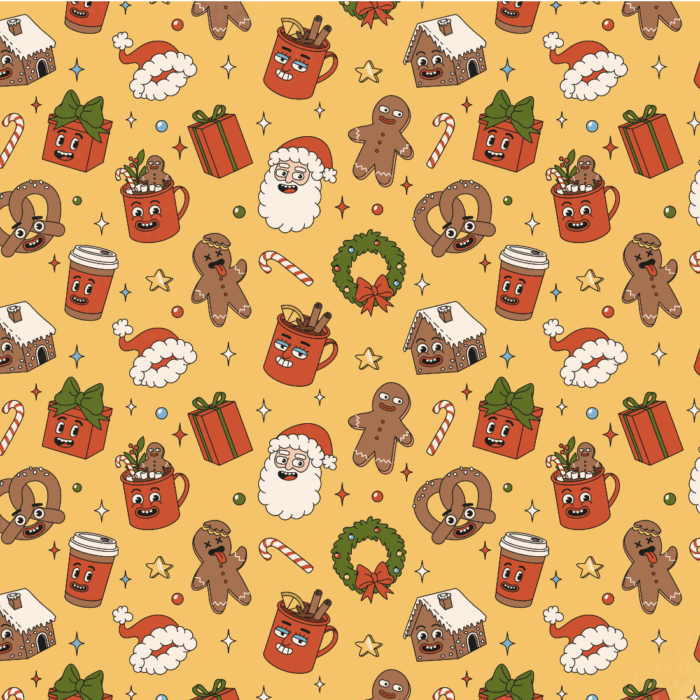 Tissu Imprimé Noel Retro Jaune, 11 tissus au choix