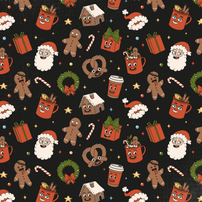 Tissu Imprimé Noel Retro Noir, 11 tissus au choix